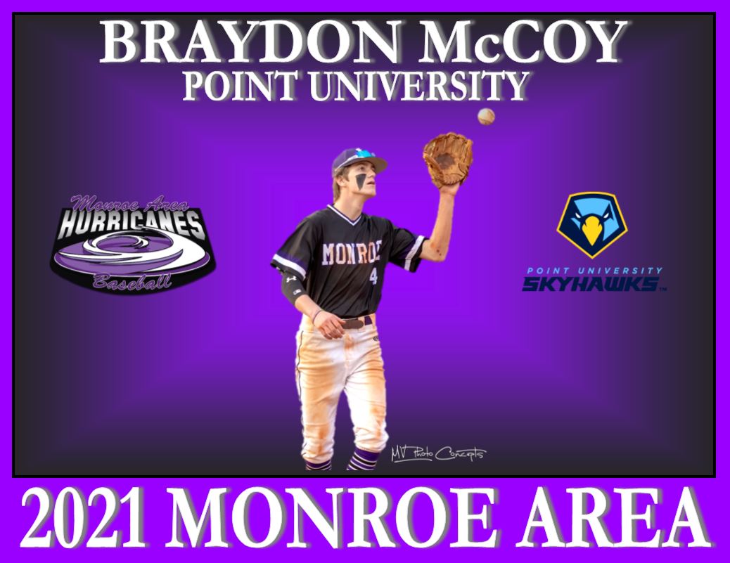 We are very pleased and proud to announce that Braydon McCoy has accepted an offer from Pointe University!  Way to go, Braydon!