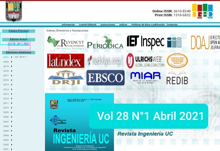 El Volumen 28, Número 1. Está disponible en línea a través del enlace: servicio.bc.uc.edu.ve/ingenieria/rev…