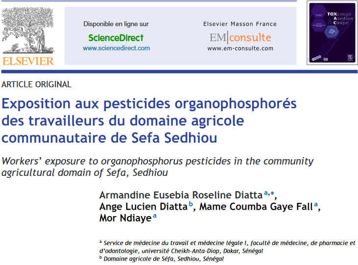 SFTA_Tweets's tweet photo. #TOXAC presents : "Exposition aux pesticides organophosphorés des travailleurs du domaine agricole communautaire de Sefa Sedhiou."
https://t.co/jOgp7dIt7F
#UCAD_Senegal @AngeLucienDIAT1 @PRODACSN
#Pesticides #Acétylcholinestérase https://t.co/5catMHVkwH