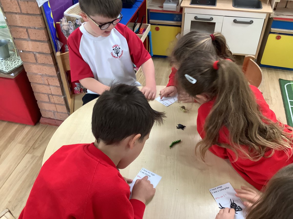 ClassRAspull's tweet image. Super reading skills being used for this rainbow challenge - matching the minibeasts to the clues #acpseyfs #eyfsutw #eyfsreading