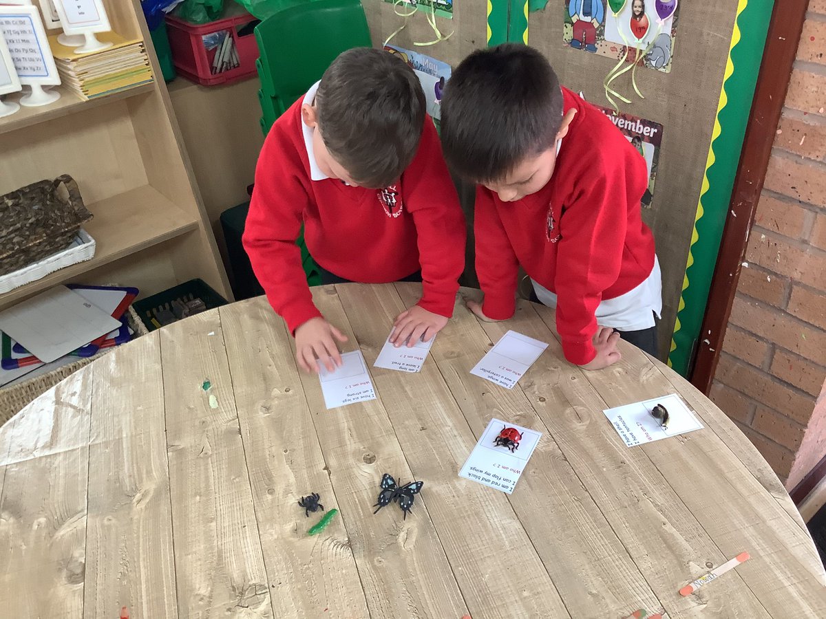 ClassRAspull's tweet image. Super reading skills being used for this rainbow challenge - matching the minibeasts to the clues #acpseyfs #eyfsutw #eyfsreading