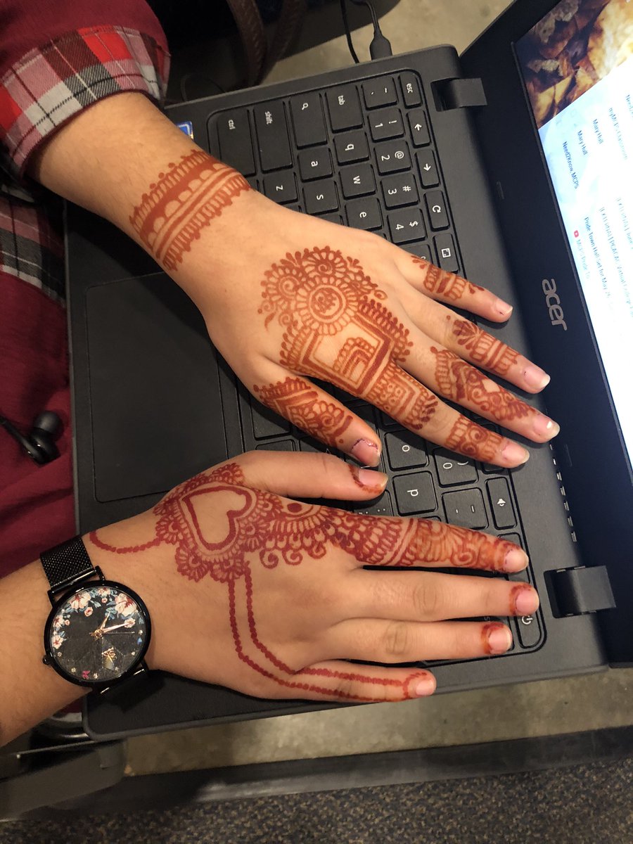 To student, “Ahhh, did you do this for Eid?” “Yes, Miss!” “”I love it😍!” “Yes for over a year I have been doing henna for my sisters and cousins...”  “So for Eid yesterday, what did you eat?” “Ohhh, a LOT, Miss!” 😂 #EidMubarak #Eid #HappyEidulFitr