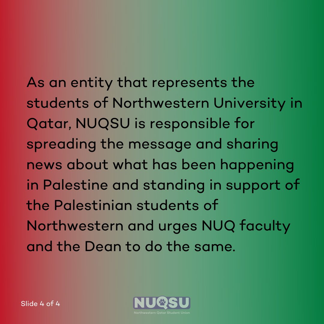 NUQSU is responsible for spreading the message and sharing news about what has been happening in Palestine and standing in support of the Palestinian students of Northwestern and urges NUQ faculty and the Dean to do so too. #PalestineUnderAttack #SaveSheikhJarrah #GazaUnderAttack
