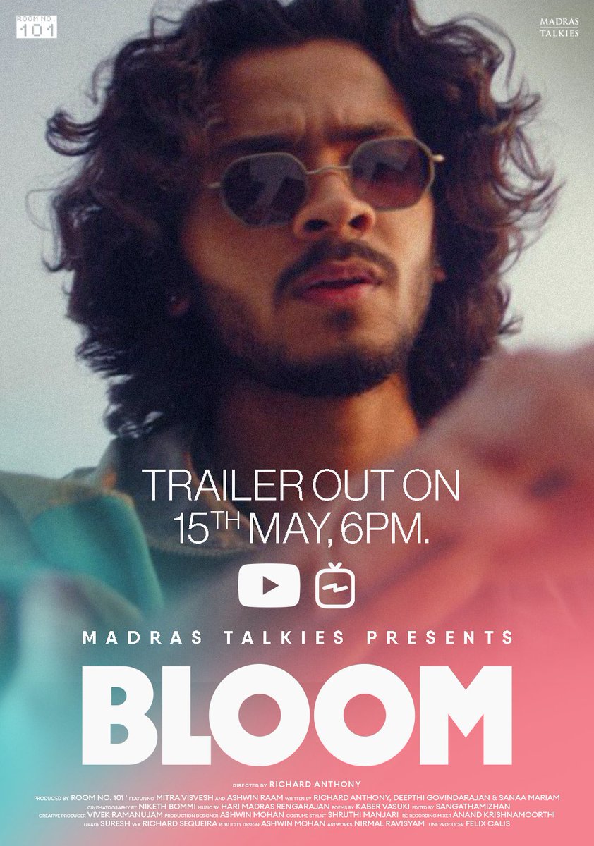 Richard Anthony (@mr_bitchman) on Twitter photo A worldwide pandemic.
A nationwide lockdown.
Two strangers.
One instagram post.
And then...
#Bloom.
Trailer out tomorrow at 6pm.
<a href="/MadrasTalkies_/">Madras Talkies</a> youtube channel.
<a href="/nikethbommi/">Niketh Bommi</a> <a href="/vivekramanujam/">Vivek Krishna Ramanujam</a> <a href="/AshwinMohan/">thatsmokeshell</a> <a href="/harimadras/">HMR</a> A worldwide pandemic.
A nationwide lockdown.
Two strangers.
One instagram post.
And then...
#Bloom.
Trailer out tomorrow at 6pm.
<a href="/MadrasTalkies_/">Madras Talkies</a> youtube channel.
<a href="/nikethbommi/">Niketh Bommi</a> <a href="/vivekramanujam/">Vivek Krishna Ramanujam</a> <a href="/AshwinMohan/">thatsmokeshell</a> <a href="/harimadras/">HMR</a>