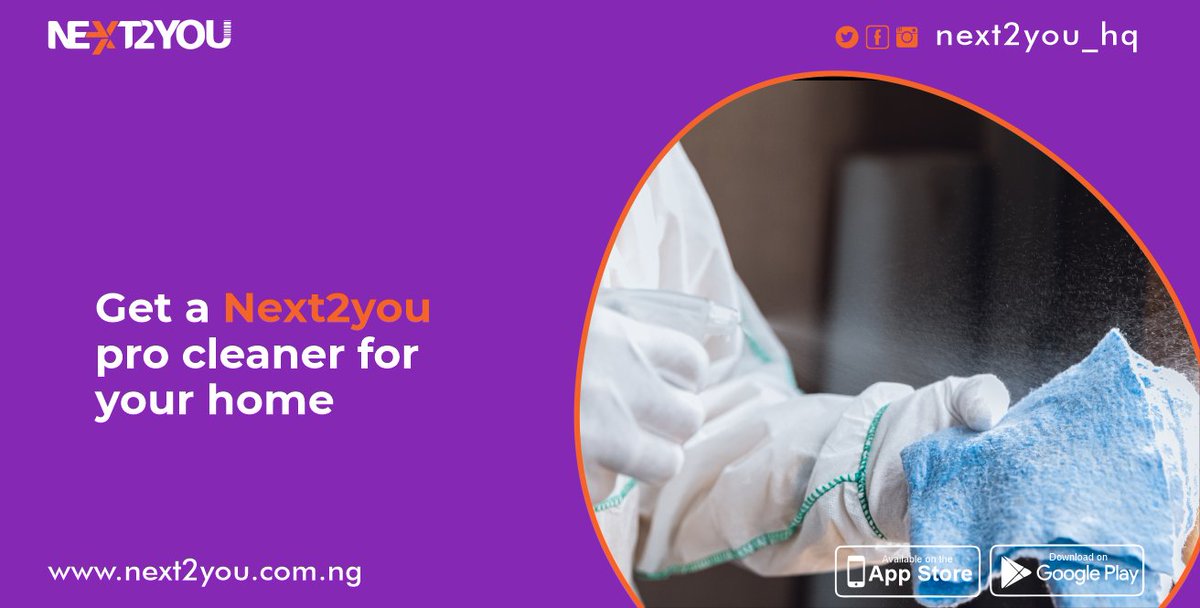 Next2you_hq's tweet photo. You deserve services that are affordable, convenient and reliable.
Your home deserves the best.
Your home deserves a Next2you pro cleaner.
Get one for your self with ease. Just download our app or send us a message today. Link in bio for more details.
#next2you https://t.co/bi9YxIla46