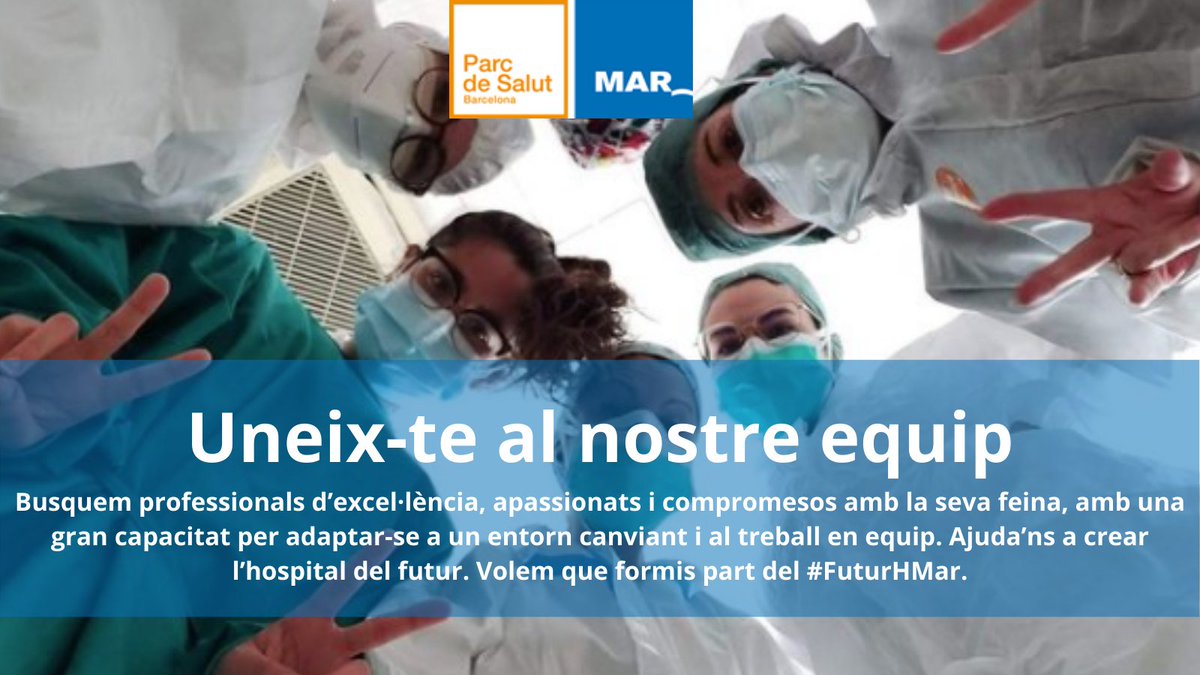 hospitaldelmar's tweet photo. Ets infermer/infermera i vols treballar amb nosaltres? 

Vine a treballar amb nosaltres, formaràs part d'un equip extraordinari❗

👀 Consulta totes les #OfertesTreball a 👉 https://t.co/luyBNQsYET
 
#TalentMAR #infermeria @COIBarcelona https://t.co/nMJI86QcCw