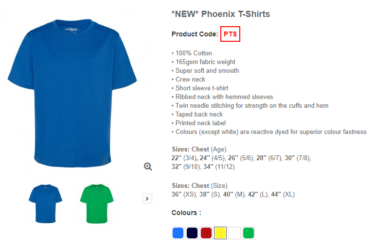 Our Phoenix T-Shirts are now in stock and available to order!

They are stocked in colours White, Kelly Green, Navy, Red, Bright Royal and Sunflower and from childrens 22" (age 3/4) to adults XL.