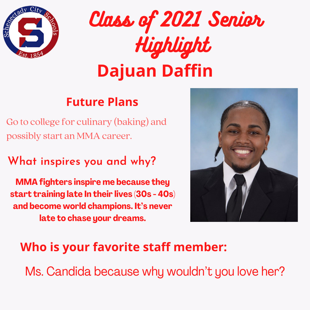 SCSchools's tweet image. Meet Dajuan Daffin, SHS Class of 2021 Senior Highlight. 💯Dajuan plans to go to college for culinary arts (baking) 😋🥮🧁Join us in congratulating Dajuan. 🙌🏾 We know he will continue to work hard &amp;amp; make his dreams reality.    #culinaryarts 🙌🏾 👨🏾‍🍳 #schenectadyvibes #shsclassof2021