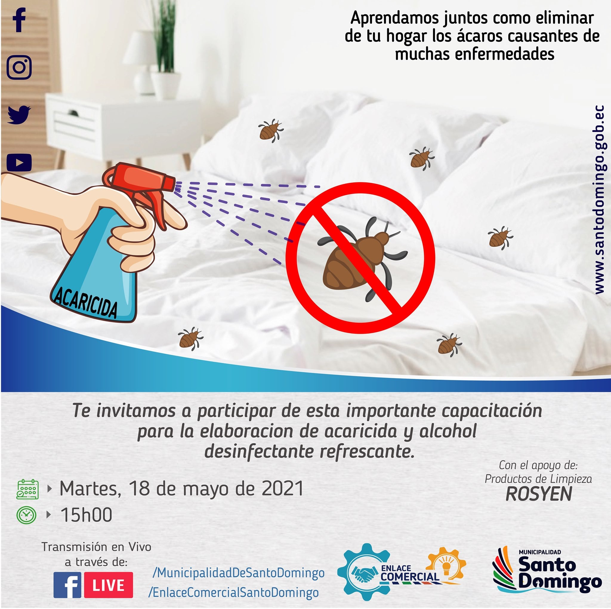 Municipalidad de Santo Domingo on X: Si deseas conocer como eliminar ácaros  que producen alergia y problemas de salud, además elaborar productos de  limpieza, desinfectantes refrescantes como el menticol entre otros, esta