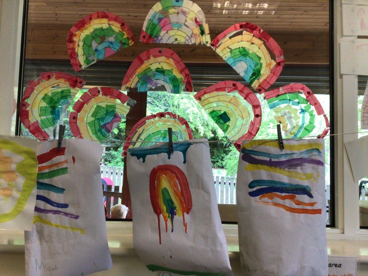 Nursery have been learning about rainbows. The children made rainbows, created rainbow collages &amp; Elmer pictures.  They also looked at the colours of a rainbow in giant bubbles and danced along to rainbow colour songs.