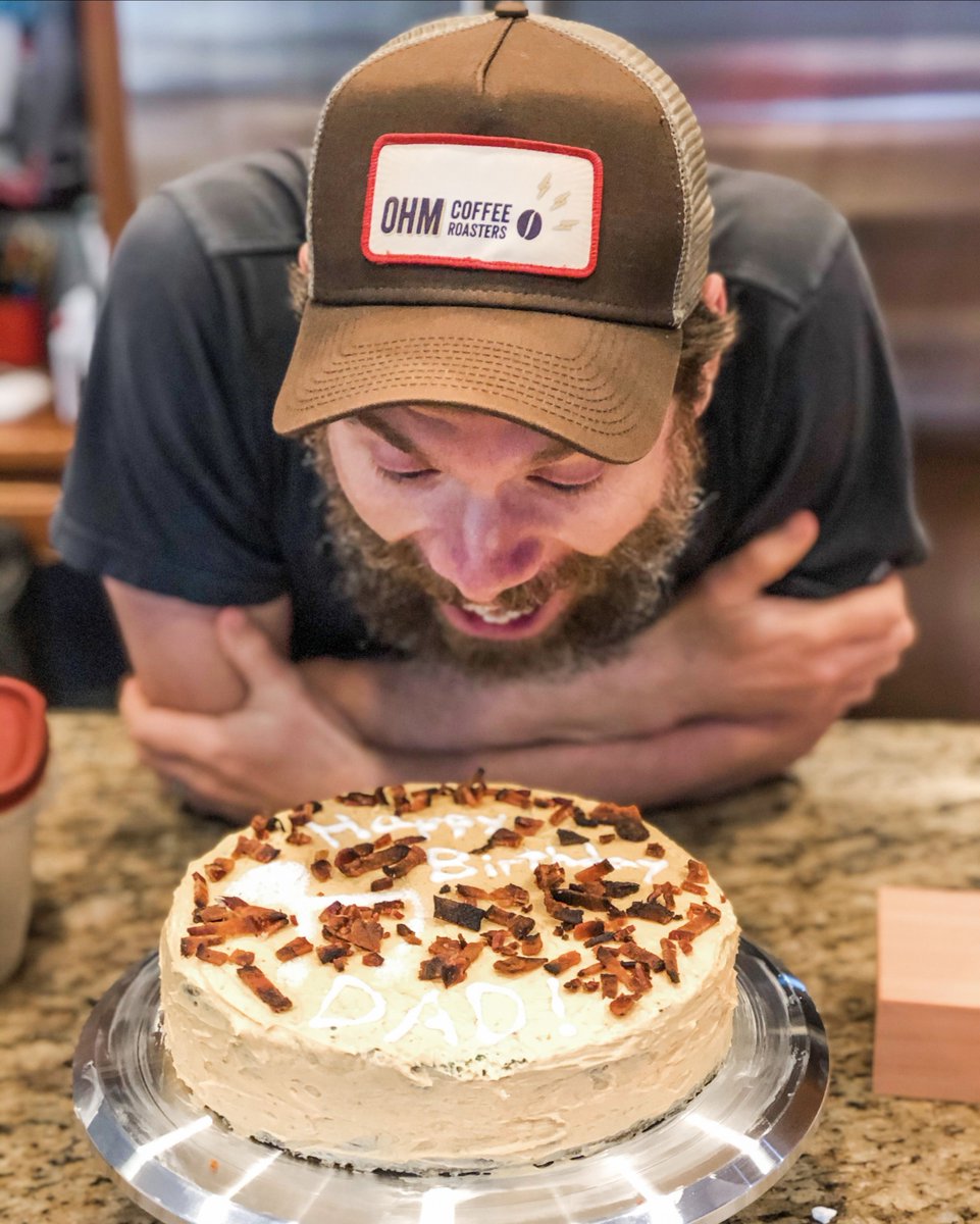 ohmcoffee's tweet image. Do u need a fork if your birthday cake has bacon on it?  😆 Help us wish our hard working founder, Derek, a HAPPY BIRTHDAY!! This guy brings so much passion &amp;amp; heart to everything he does. Derek, we hope today is filled with your fav things. #coffee #family #friends #guitar #bacon