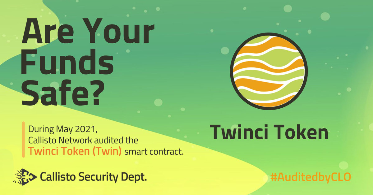 CallistoAudits's tweet image. Are Your Funds Safe?

Callisto Network Security Department conducted the Twinci ( $TWIN ) token security audit.

Here is the report:
📌 callisto.network/twinci-token-s…

@twinciio #SmartContract #AuditedByCLO $CLO