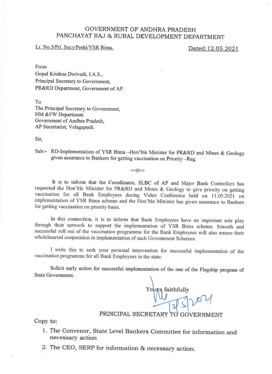 apccbea's tweet photo. Very much thankful to @ysjagan  sir for recognising the role of #Bankers in this Pandemic situation and prioritising #Bank Employees for getting vaccination. @AndhraPradeshCM #vaccineforbankers
 #COVID19India https://t.co/d3l8mFjZpC