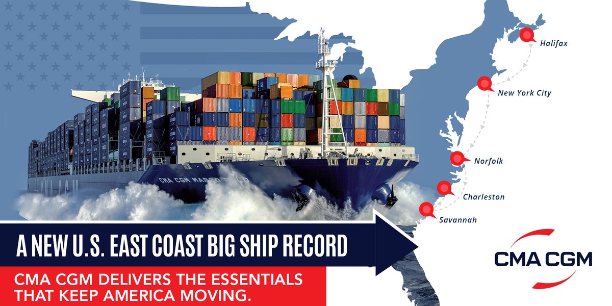 We are about to set a new record on the U.S. East Coast and Canada with our CMA CGM MARCO POLO! 
Follow the journey of the largest vessel to ever call the ports of Halifax (Canada), New York & New Jersey, Virginia, Savannah and Charleston cmacgm-group.com/en/news-media/…