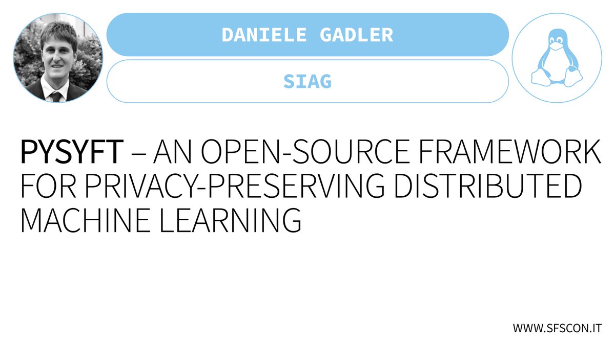 📹 Throwback - Watch #SFScon20! 

💬'PySyft – an Open-Source Framework for Privacy-Preserving Distributed Machine Learning', @DanieleGadler, Data Scientist at @SIAGBZ 

📌 sfscon.it/talks/pysyft-a…

🗣 Will you speak at #SFScon21? 
📎 sfscon.it/call-4-speaker…