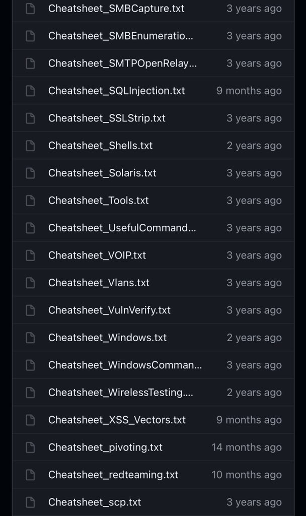 Cheatsheet-God:-

Penetration Testing Reference Bank - OSCP / PTP &amp; PTX Cheatsheet.

github.com/OlivierLaflamm…