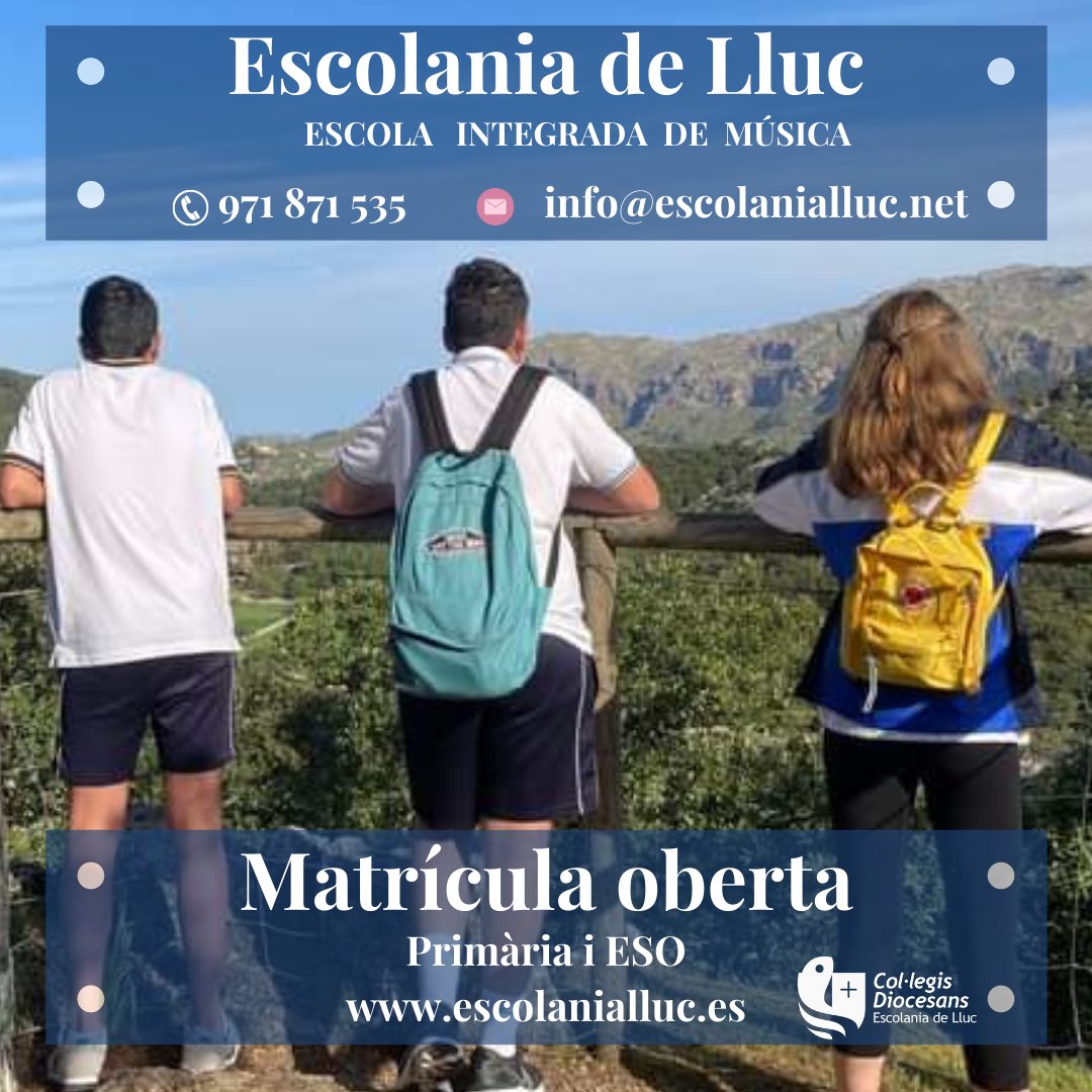 escolanialluc's tweet photo. ℹ Vine a conèixer l'Escolania de Lluc!

🕛 Reserva la teva data a:

https://t.co/TVrS7pukHH https://t.co/hgyq8OYH6L