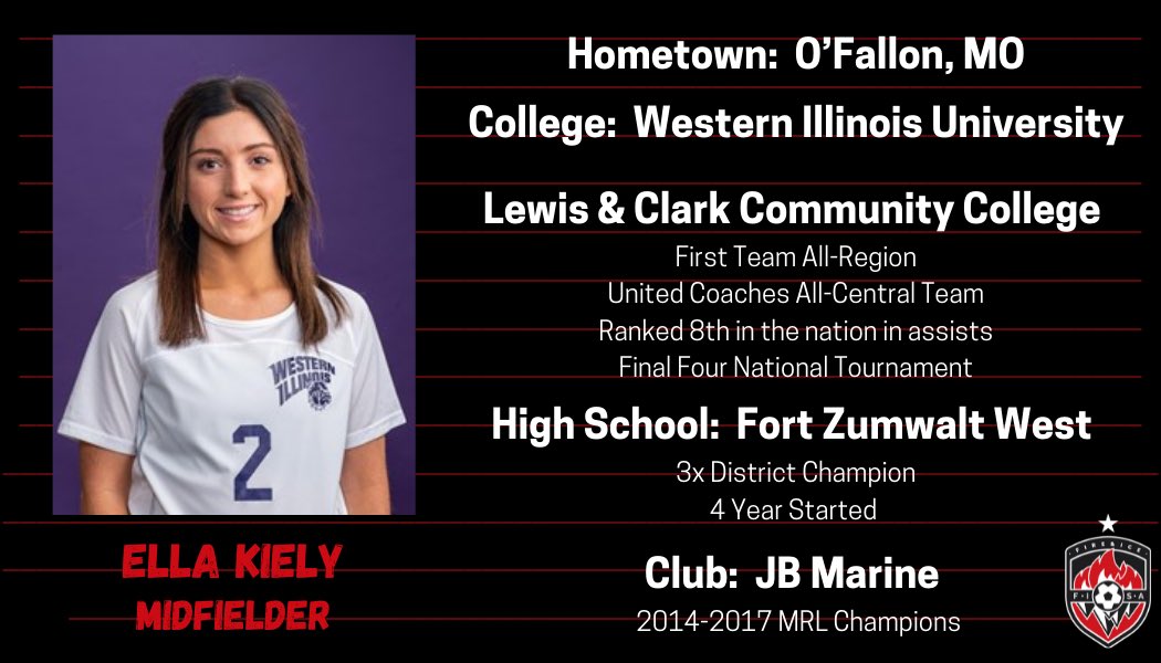 Welcome <a href="/ellakiely_/">ella kiely</a> ! Ellie is a JR @WIUWomensSoccer. She also played <a href="/lewisandclarkcc/">Lewis and Clark CC</a> where she was 1st Team All-Region, United Coaches All-Central Team, &amp; an NJCAA Final 4 finalist. She was a 4 year starter <a href="/FortZumwaltWest/">Fort Zumwalt</a> &amp; a 3x District Champion. Played club for <a href="/JBMarineSC/">J.B. Marine SC</a>.