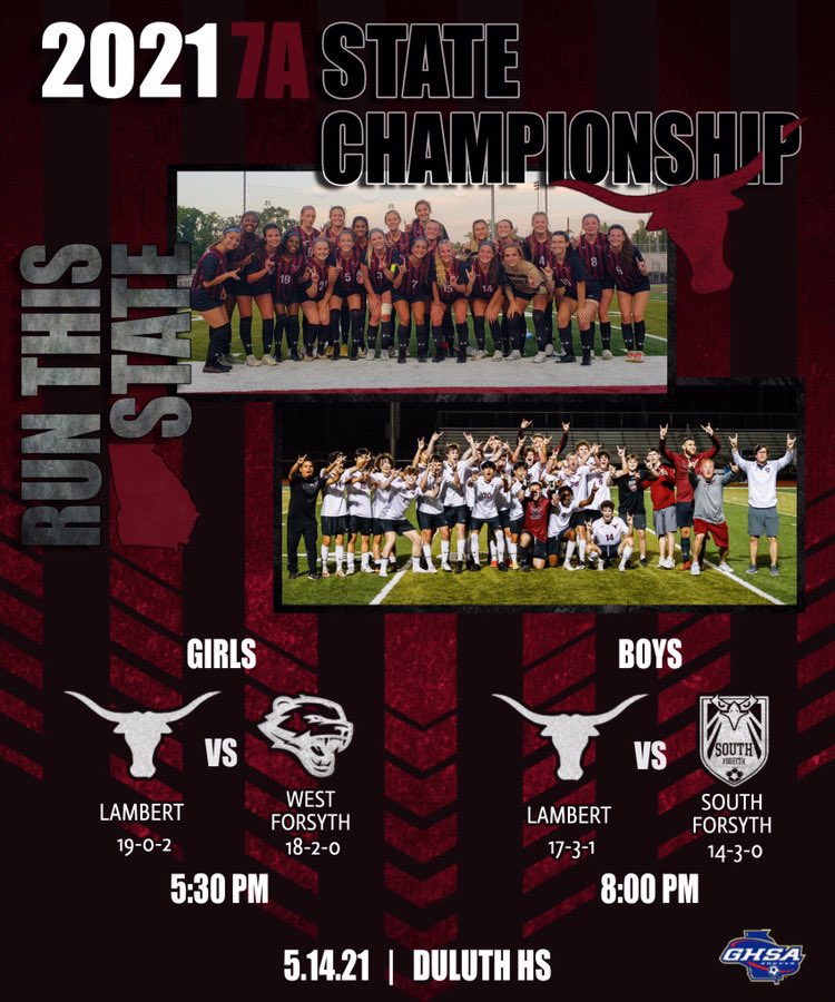 2 games...4 teams...ONE county. FoCo is brimming with soccer talent!2 great <a href="/OfficialGHSA/">GHSA</a> state championship matchups today - Lambert girls vs West Forsyth at 5:30 at Duluth HS and Lambert boys wrap up the evening vs South Forsyth at 8:00. <a href="/ForsythSports/">FCN Sports</a> <a href="/LGameday/">Lambert Soccer Gameday</a> <a href="/GA_HS_Soccer/">Georgia HS Soccer</a>