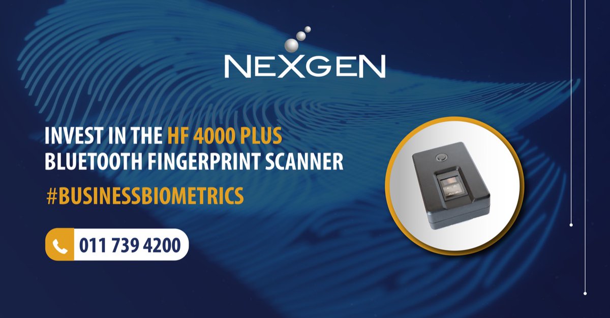cs_nexgen's tweet photo. Are you looking for affordable #BusinessBiometrics that can simplify your #AttendanceManagement and provide exact and accurate attendance registers? Our HF 4000 Plus Bluetooth fingerprint scanner is the product for you. Contact us at 011 739 4200 to become part of the #NeXgen! https://t.co/S2LifqSZBE
