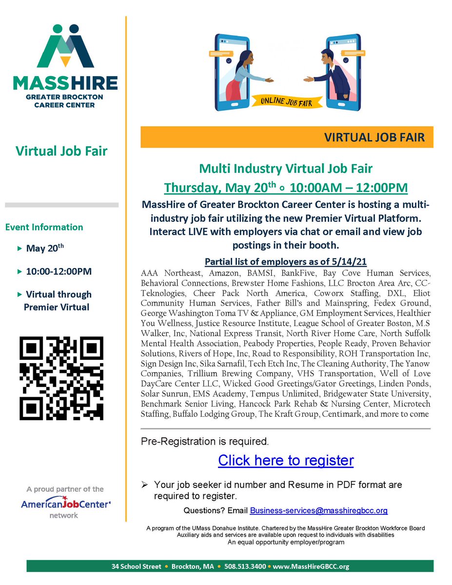 MassHireGBCC's tweet image. Happy Friday!! There is still time to sign up for the Spring job fair. Use the QR code,  it is quick and easy. #MassHireGBCC #SpringJobFair
