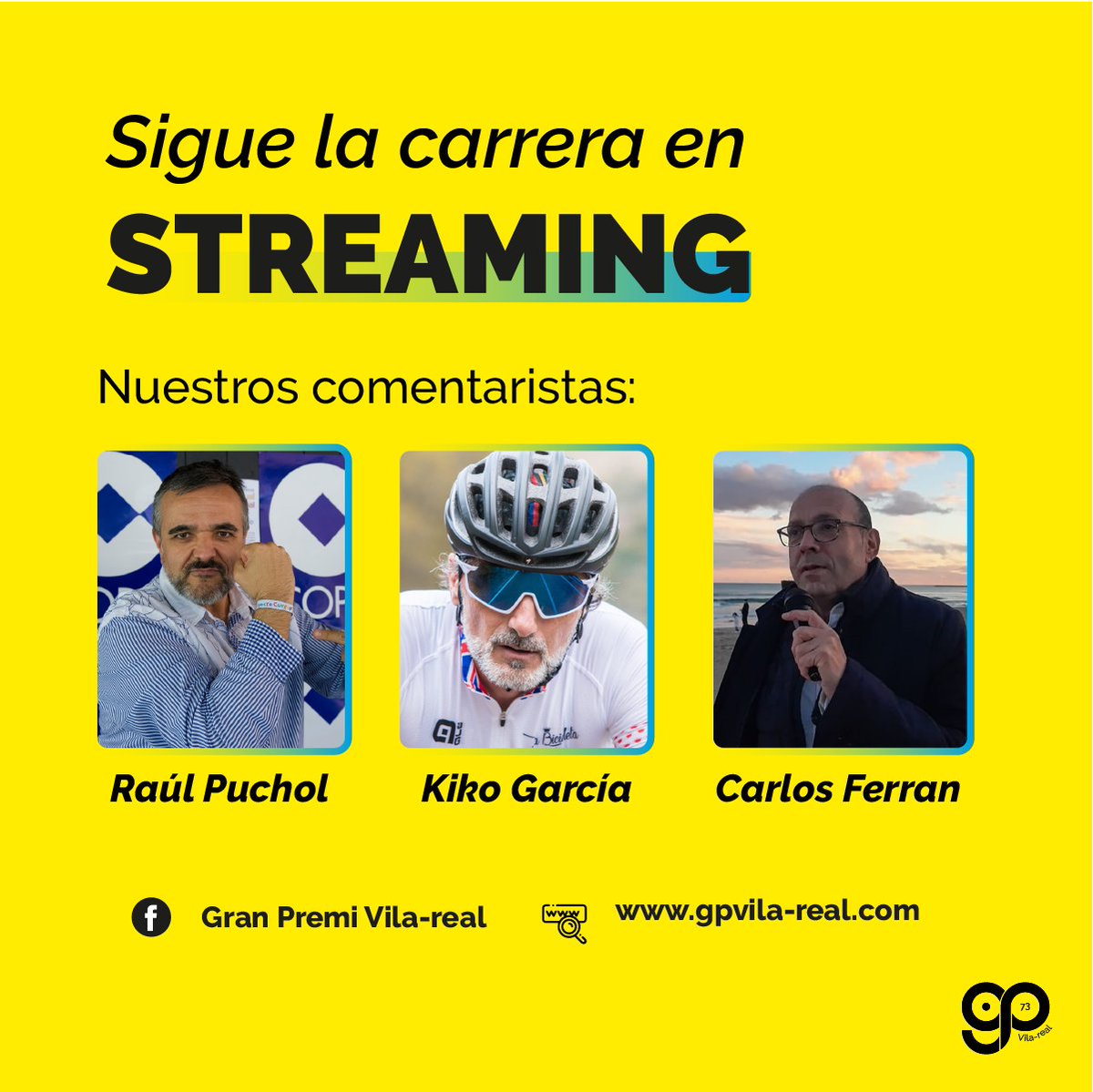 🎙 Este domingo no solo podremos seguir en directo el transcurso de la carrera, sino que contaremos con las voces de <a href="/RaulPuchol/">Raúl Puchol</a>, @kiko, exciclista profesional, y Carlos Ferran.

Recuerda, sigue el streaming:
📲 En Facebook facebook.com/GPvilaciclismo/.
🌐 gpvila-ciclisme.com
