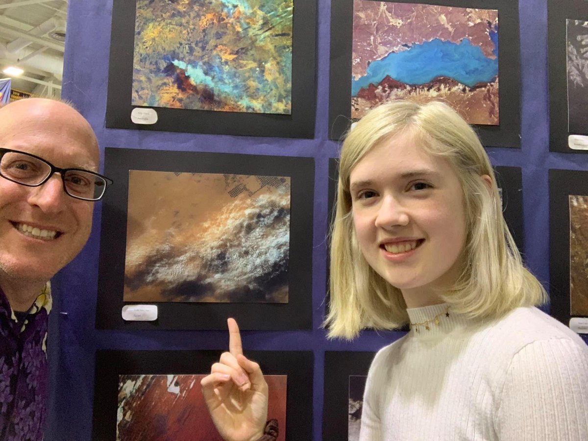 dolostone's tweet photo. Looking forward to more normal times in the future like when my students proudly displayed their landform photographs of Earth they took using a space station camera in our high schools spring art show! @SpaceStnExplore #ISSSTEM #AdvancedGeology @EarthKAM_Live (pics pre Covid) https://t.co/JSJMATHehw