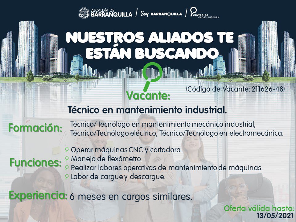 alcaldiabquilla's tweet photo. Entre estas ofertas puede estar la oportunidad que tanto has buscado 🤩👇. Revisa las vacantes laborales del Centro de @Oportunidadesbq y postúlate si aplicas en algún perfil 👉 https://t.co/O4O9TL1ZhR

🔁 Comparte para que más personas encuentren empleo de calidad. https://t.co/IEYz5CE7QH