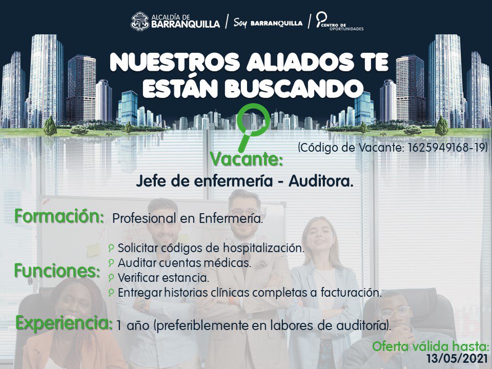alcaldiabquilla's tweet photo. Entre estas ofertas puede estar la oportunidad que tanto has buscado 🤩👇. Revisa las vacantes laborales del Centro de @Oportunidadesbq y postúlate si aplicas en algún perfil 👉 https://t.co/O4O9TL1ZhR

🔁 Comparte para que más personas encuentren empleo de calidad. https://t.co/IEYz5CE7QH