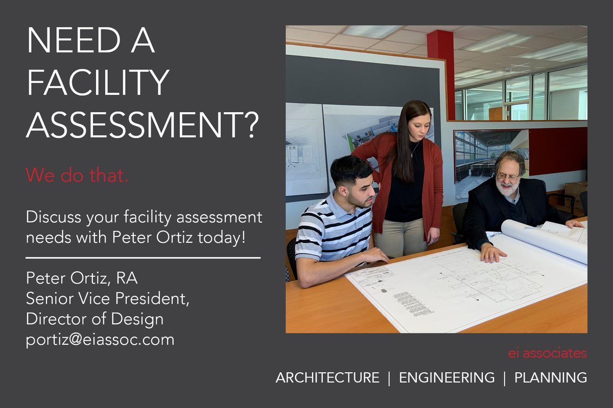 EIassociates's tweet photo. Our trained experts survey every aspect of your facilities &amp; provide a comprehensive evaluation of all current building conditions &amp; functionality for future use. #facilityassessment #buildinginfrastructure #MEPsystems #codecompliance #educationalplanning #architects #engineers https://t.co/zPybtIG6sl