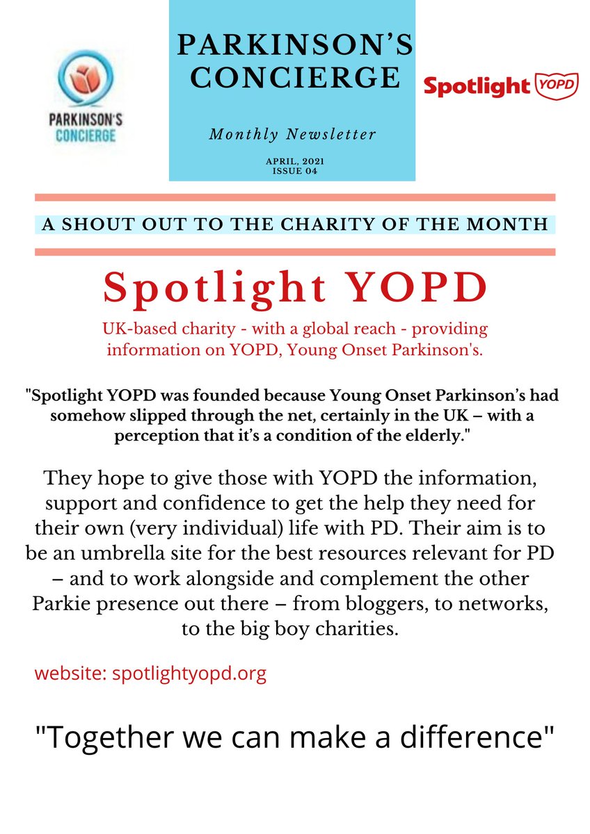 Our Monthly Newsletter is here!!!!!!!

Our chosen charity of the month is Spotlight YOPD
Spotlight YOPD important links:
Website: spotlightyopd.org
Donate to:  spotlightyopd.org/donate/