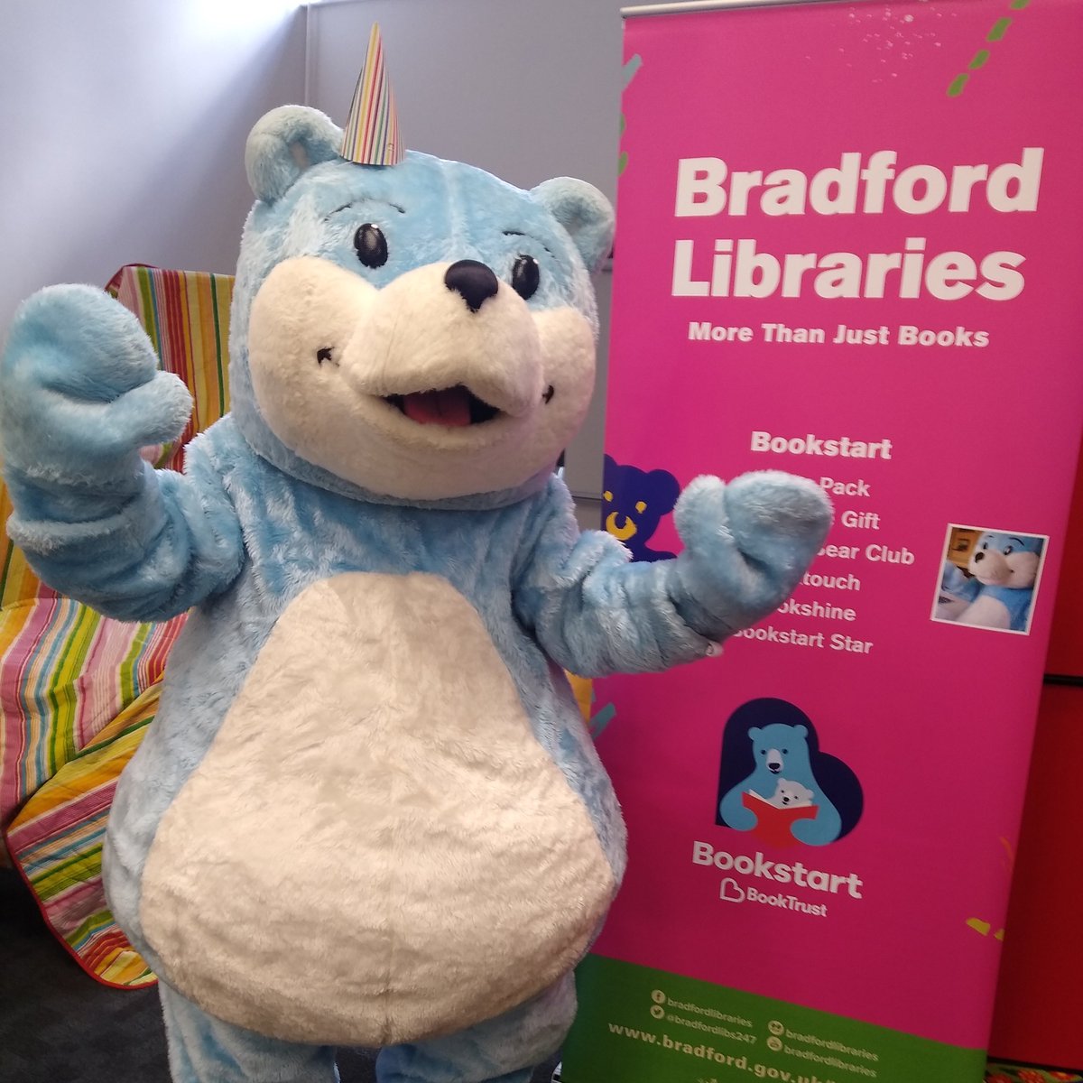 BookstartBFD's tweet photo. It's Pajamarama day!!! Bookstart Bear is so happy to be celebrating. Check out the Bradford Libraries YouTube channel and Facebook page for a fun storytime.
@bradfordlibs247 https://t.co/htzXvOkM1g