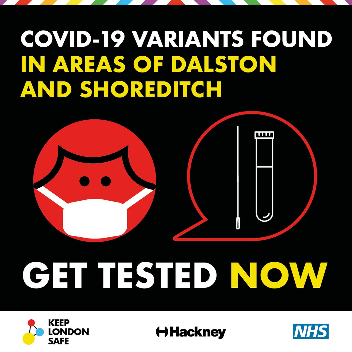 Covid-19 variants of concern have been found in areas of Dalston and Shoreditch.
 
Everyone in the affected areas should get a PCR lab-checked test - the test recommended for those with symptoms of Covid-19.
 
Check if you are in an affected area here: bit.ly/2RQYeWK