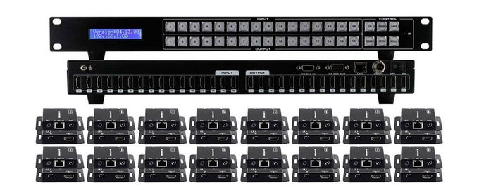 HDTVSupply's tweet photo. #WolfPack #4K 16x16 HDMI #MatrixSwitch Over CAT5e/6 Includes 16-1080p to 150' HDMI Baluns. Easy Operation. Use Remote, #WEBGUI, #iPad &amp; #Android, or Front pannel to controll Matrix. Has10 Presets. #Crestron, URC, Elan &amp; #Control4 drivers. Call 833-965-3722 https://t.co/emt3O0fXEm https://t.co/dD1ghFLPQK