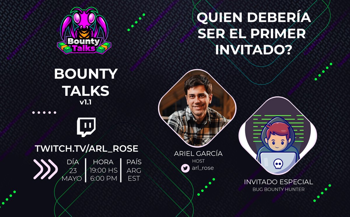 BountyTalks's tweet image. Ya tenemos fecha de la primera entrevista. Quien debería ser nuestro primer invitado? 

Bounty Talks v1.1 va a estar al aire el dia 23 de Mayo, a las 19:00hs de ARG (6PM Eastern Time).

Deja tus sugerencias en los comments, y no olvides dejar un follow en las redes sociales!