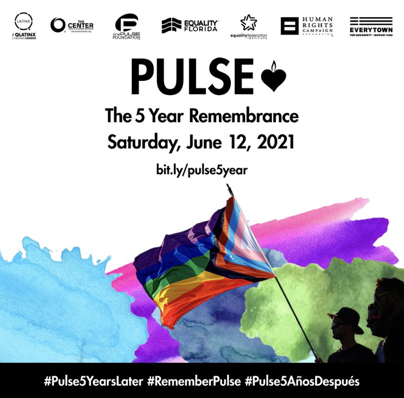 Join us for the 5-Year Remembrance of  Pulse on June 12. 

More info here: bit.ly/pulse5year
#EndGunViolence 🏳️‍🌈🏳️‍⚧️