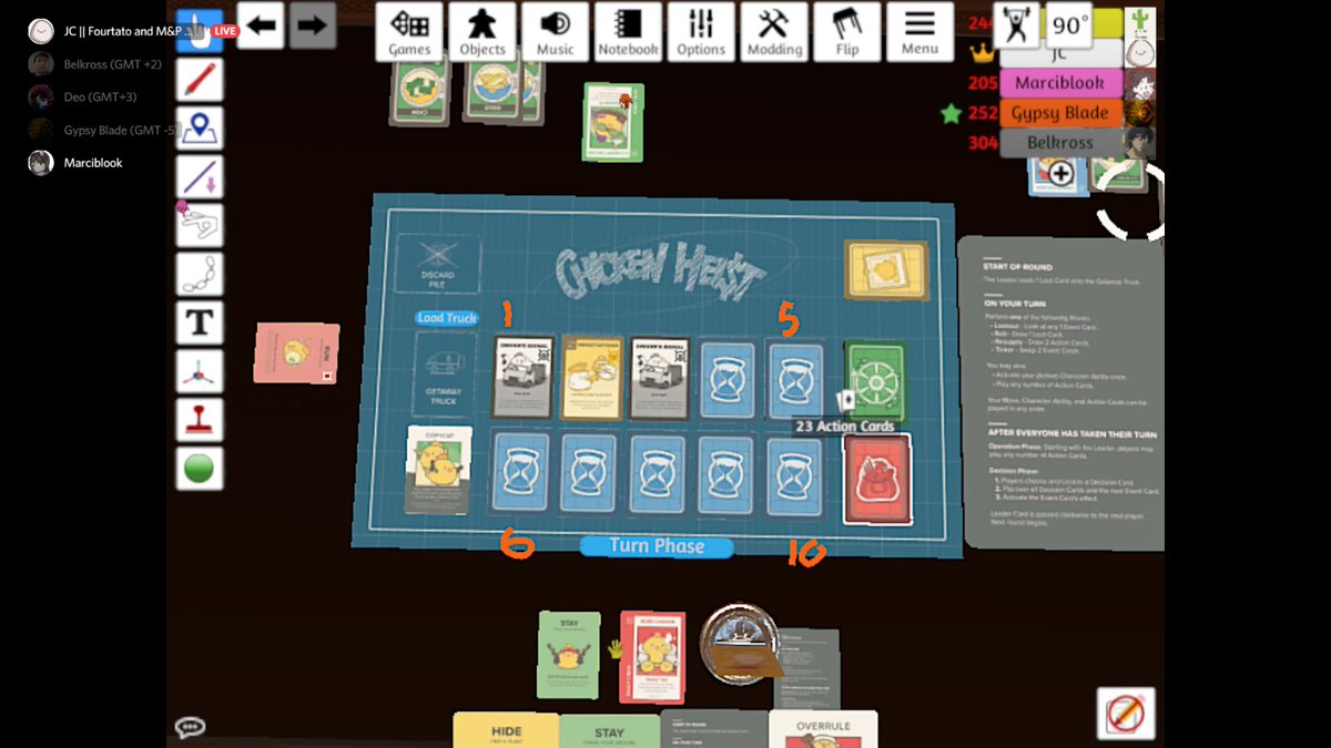 FourtatoGames's tweet photo. Finished up our second game of @ChickenHeist!

Any chickens want to join us at @meepupcon?

#chickenheist #meepupcon @playwithmeeps @TabletopSim #boardgames #tabletopgaming #boardgaming https://t.co/TEI49XMpk6