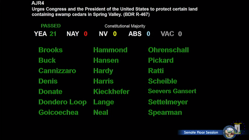 PLANevada's tweet photo. 📢 #nvleg update: 

#AJR4, the resolution that will urge Congress and the President to protect Swamp Cedars has passed both chambers! https://t.co/vMGceanpyI