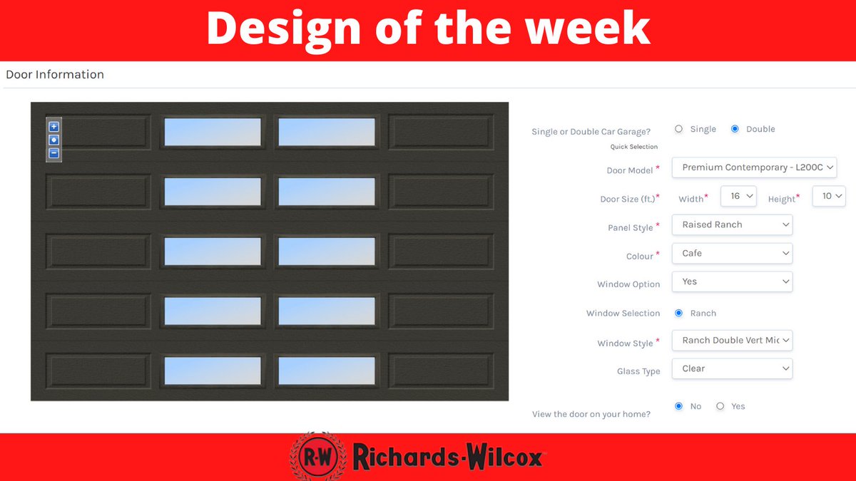 We asked our customers to vote on Instagram and the garage door of this week has: 
- Double car garage
- Have Window
- Ranch WIndow
- Clear Glass
⠀
Make your Dream Garage Door NOW with our fun and easy-to-use tool "Design A Door"!
⠀
📌 rwdoors.com/design-a-door/

#garagedoors