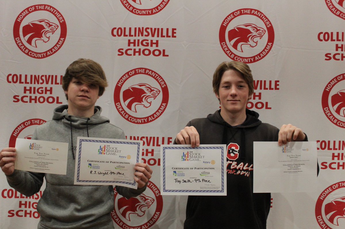 Collinsville HS had 3 teams place in the top 10 of the Alabama Stock Market Game, including 1st place winners!  <a href="/SIFMAFoundation/">Stock Market Game</a>