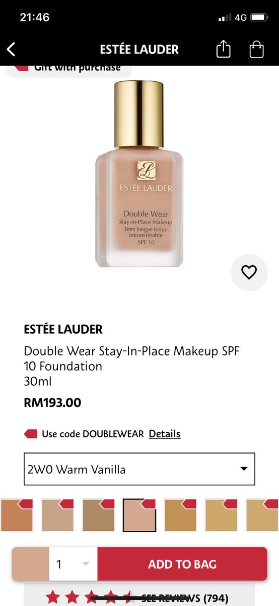Letting go this Estee Lauder foundation that i just bought sebab ter over confident ambil colour cerah sangat. Price bought as per picture. Selling for RM180 (used one pumped only) #sayajualmakeup #twtkecantikan #makeupforsale