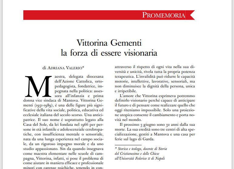 #14maggio #DonneChiesaMondo
#Promemoria Vittorina Gementi, la forza di essere visionaria. Ritratto della storica Adriana Valerio
online  osservatoreromano.va/it/donne-chies…