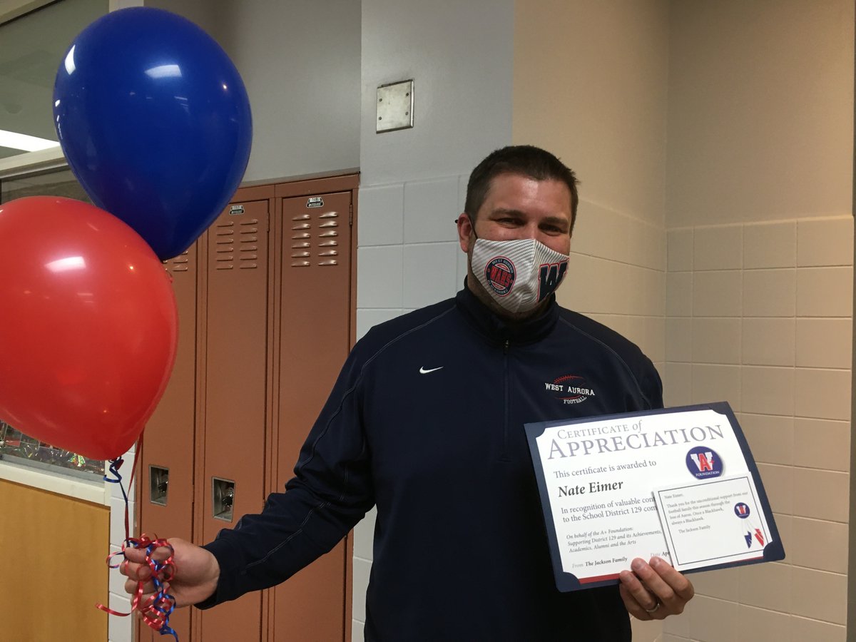 We just caught this live!  Congrats Coach Eimer on this A+ Certificate of Appreciation and thank you A+ Foundation for your work.  Coach Eimer was in the middle of expressing his passion for student successes when presented the award.  You can't find a better guy!   GoBlackhawks!