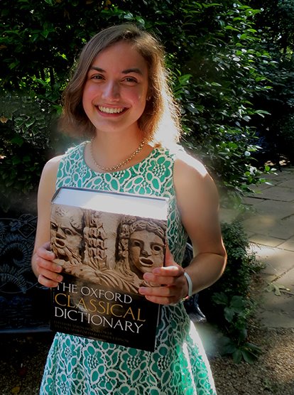 ClassicsatUGA's tweet photo. CONGRATULATIONS, Classics Graduates! The Department celebrated the achievement of our senior class Thursday afternoon. Pictured: Emeline McClellan, recipient of the Classics Prize, awarded by faculty for high academic standards and displaying qualities of leadership while at UGA. https://t.co/KgP0y3vNsf