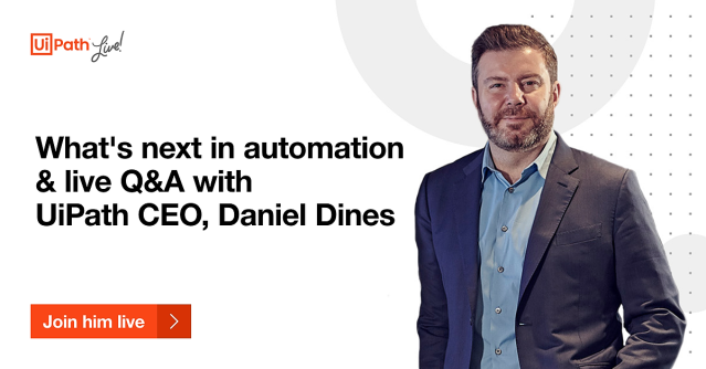 cklayko's tweet photo. When I get the opportunity to listen to @spotify and @autodesk talk #automation, I jump at the chance. Join me for a front row seat at UiPath Live, our live, global webcast. Did I mention it CEO, Daniel Dines, will be doing a live Q&amp;A? https://t.co/p8LY4LSSsX https://t.co/XbsiX6Ed1S
