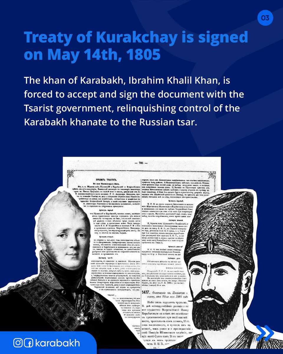 FarahG777's tweet photo. Explanation of the #TreatyofKurakchay signed on 14.05.1805, where is no mention of any Armenian rule or jurisdiction of #Karabagh. 

Massive resettlement of #Armenia|ns in #Azerbaijan|i lands began after the signing of the Kurakchay(1805), Gulustan (1813) &amp; Turkmanchay (1828). 👇 https://t.co/0jVzIzjFxk