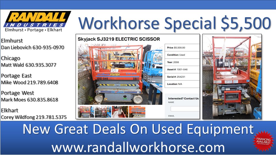 WorkhorseDeals's tweet photo. Massive Ongoing Used Equipment Sale At Our Randall - Portage Facility 6480 Melton Road Portage, IN 46368
Preview items at https://t.co/xMewihrTqf and send us your list! Great buys on Scissor Lifts, Telehandlers, Booms, Skid Steers, Small Tools and much more! https://t.co/inVVWDFJDG