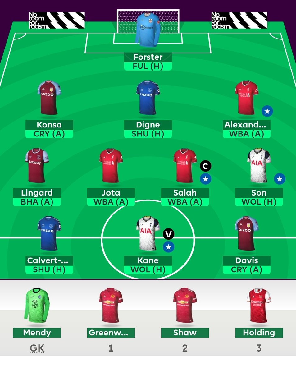 This is how we line-up for gw36:

-8 taken 
Ruudiger ➡️ Digne
Bruno ➡️ Jota
Iheanacho ➡️ DCL

OR:5K

Any other obvious moves worth another -4 ? 

*Potentially no GK
*Davis will probably not play
1.6 itb