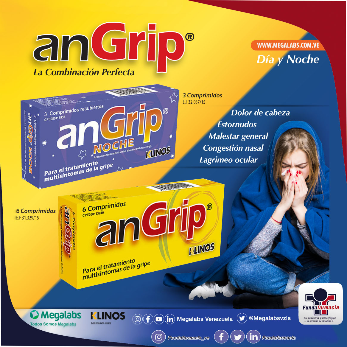 fundafarmacia's tweet photo. #Angrip la combinación perfecta Para el tratamiento multi síntomas de la gripe:
Dolor de cabeza
Estornudos
Malestar general
Congestión nasal
Lagrimeo ocular
#AngripDíaX6 / #AngripNocheX3 de @megalabsvzla
Adquiérelo en #FundafarmaciaEnLínea por 0212-572.13.87/35.65/55.03 https://t.co/cyRxHxtPKo