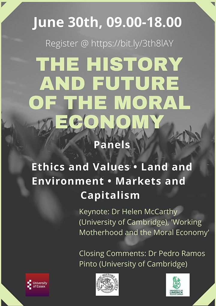 Looking forward to speaking The History & Future of Moral Economy conference on 30 June. Organised by @MrPtrickyD and @seanirving100 and a keynote from @HistorianHelen  Check out the programme below and register at bit.ly/3th8lAY #inequality #history #globalhistory